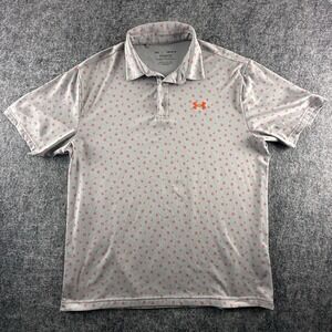 Under Armour Playoff Polo Mens Large Gray Red Print Golf Stretch Shirt